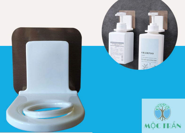 MÓC DÁN TƯỜNG TREO BÌNH NƯỚC RỬA TAY, DẦU GỘI, SỮA TẮM CÓ VÒI XỊT SIÊU CHẮC