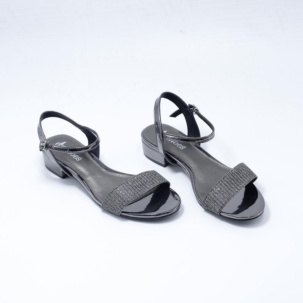 Sandal Gót Thấp Quai Ngang Kim Tuyến 2cm Evashoes EVA0034