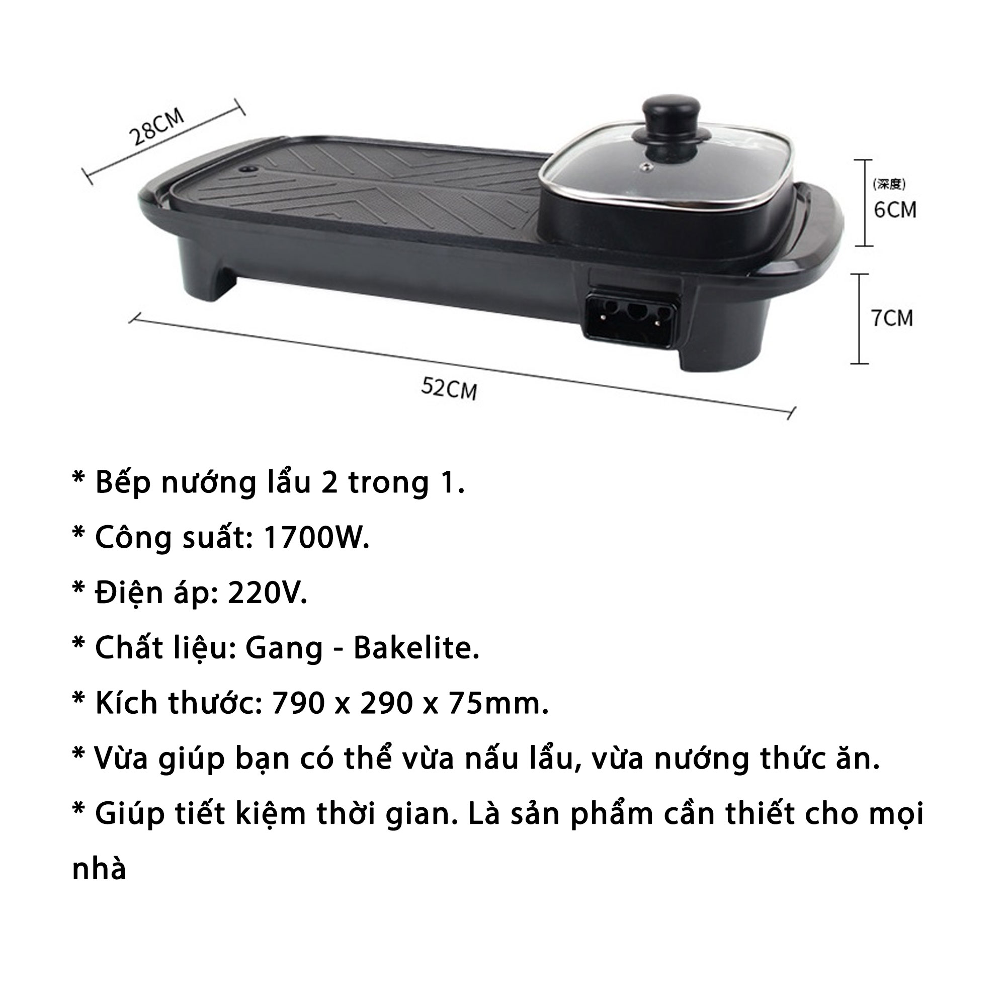 Bếp Lẩu Nướng 2 Trong 1 KhoNCC Hàng Chính Hãng - BBQ Tại Gia - Gia Đình Sum Vầy - KDHS-4904-BepLauNuong