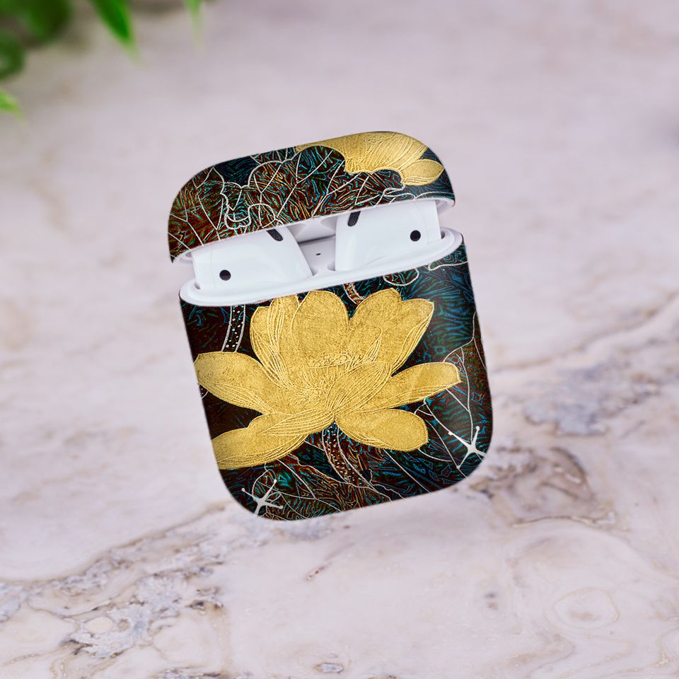 Miếng dán skin chống bẩn cho tai nghe AirPods in hình Bông Sen Trong Giếng Ngọc - lsm008 (bản không dây 1 và 2)