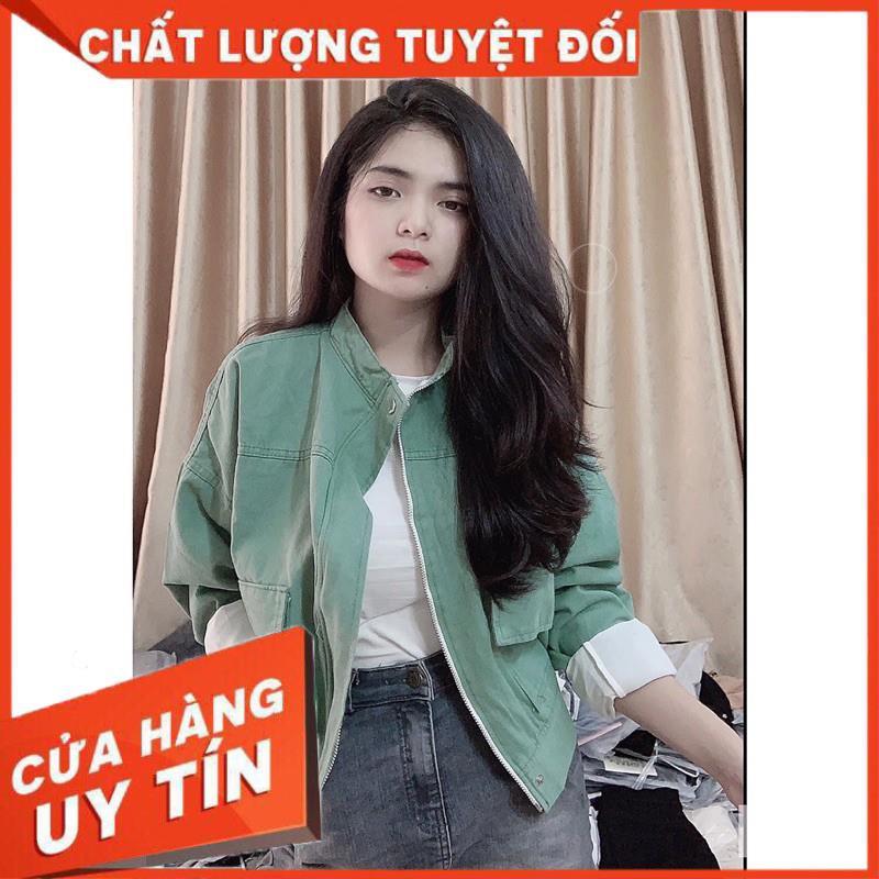 KHOÁC JACKET KAKI CỔ TRỤ PHỐI KHOÁ KÉO - ảnh thật toàn bộ