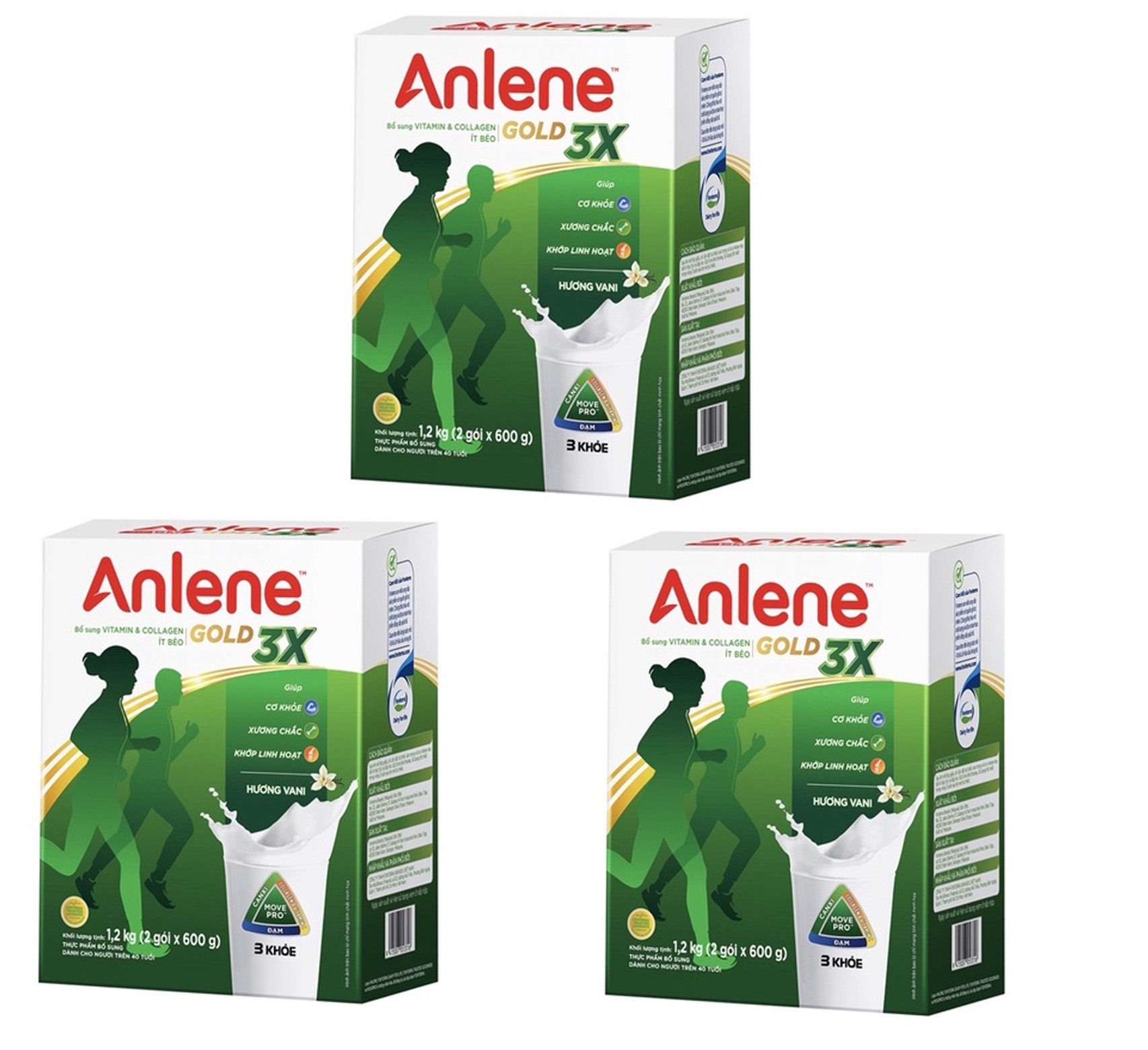 Combo 3 hộp Sữa Bột Anlene Gold 3X Hương Vanilla (Hộp Giấy 1,2kg)