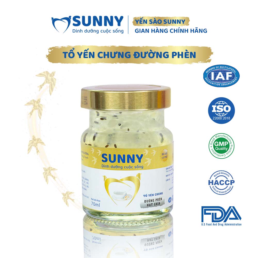 [12 hũ] Yến hạt chia - Yến Sào Khánh Hòa chưng sẳn - 25% Yến thô - 70ml/hũ - Yến sào SUNNY