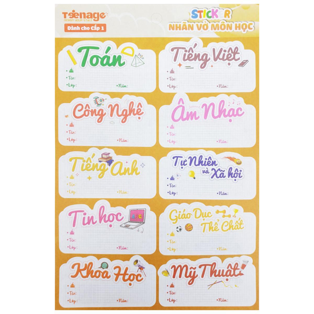 Sticker Nhãn Vở Môn Học - Teenage NV-05 - Cấp 1 (3 Tờ/Xấp)