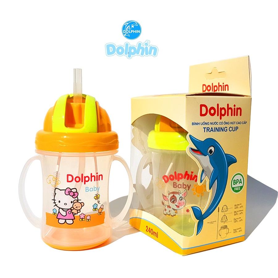 Bình uống nước PP Dolphin, có ống hút Silicone 240ml - DP023B