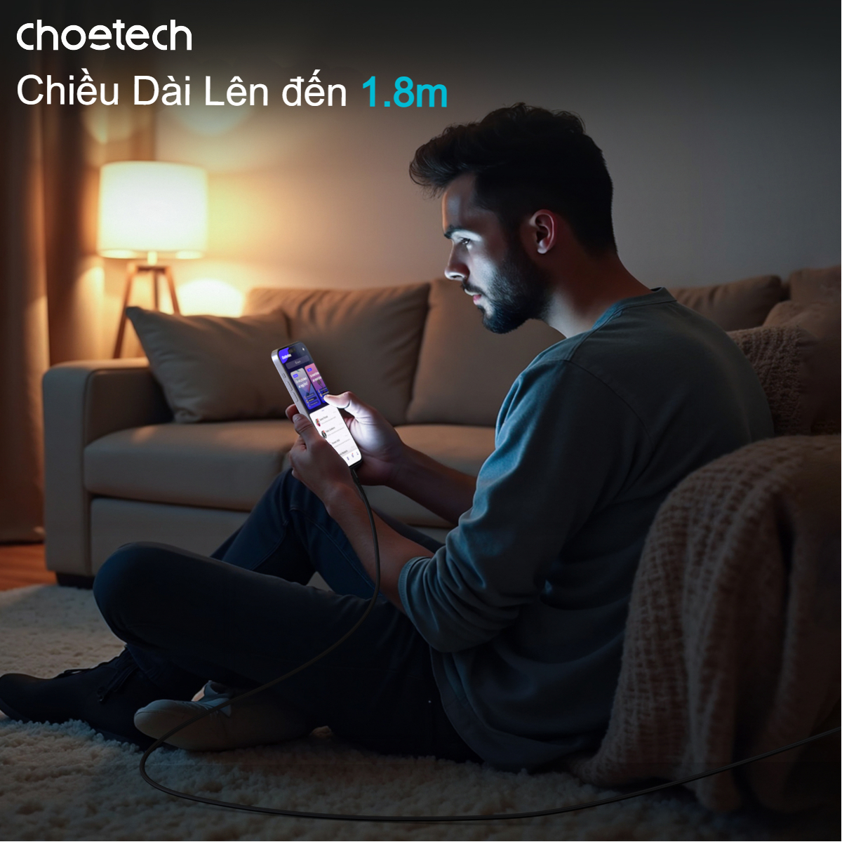 Cáp sạc nhanh và truyền dữ liệu Type C to iP Choetech XCL-1021 công suất 20W dài 1m8 - Hàng chính hãng