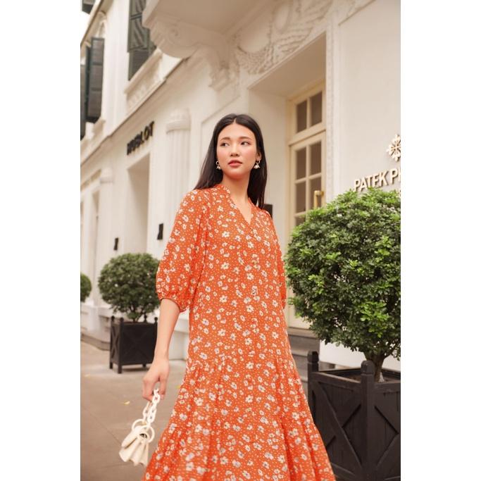 Đầm dáng suông, hạ eo, bèo 3 tầng, cổ tàu, chất liệu cotton linen nhẹ mát, may 1 lớp, đi chơi/đi làm CLARA MARE DRE4024