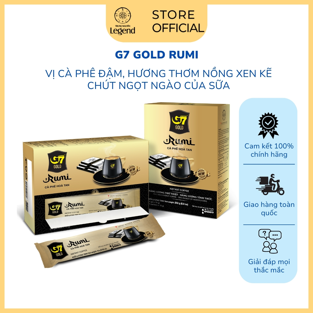 Cà Phê Hòa Tan G7 Gold Rumi Trung Nguyên Legend - Hộp 14 gói 18gr  - Cà phê sữa ngọt lành, đậm đà, thư thái