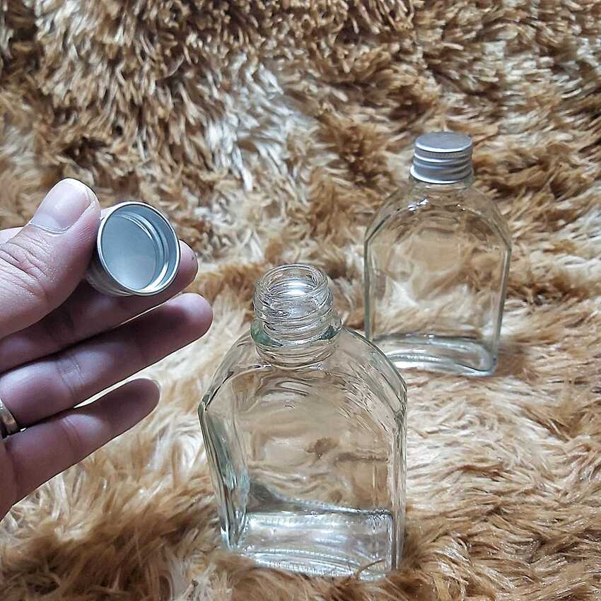 Chai Thủy Tinh Mini 100ML cao cấp vuông vát vai kiểu dẹt – nắp nhôm - Chai Thủy Tinh 100ML – Chai Thủy Tinh Nhỏ trong suốt