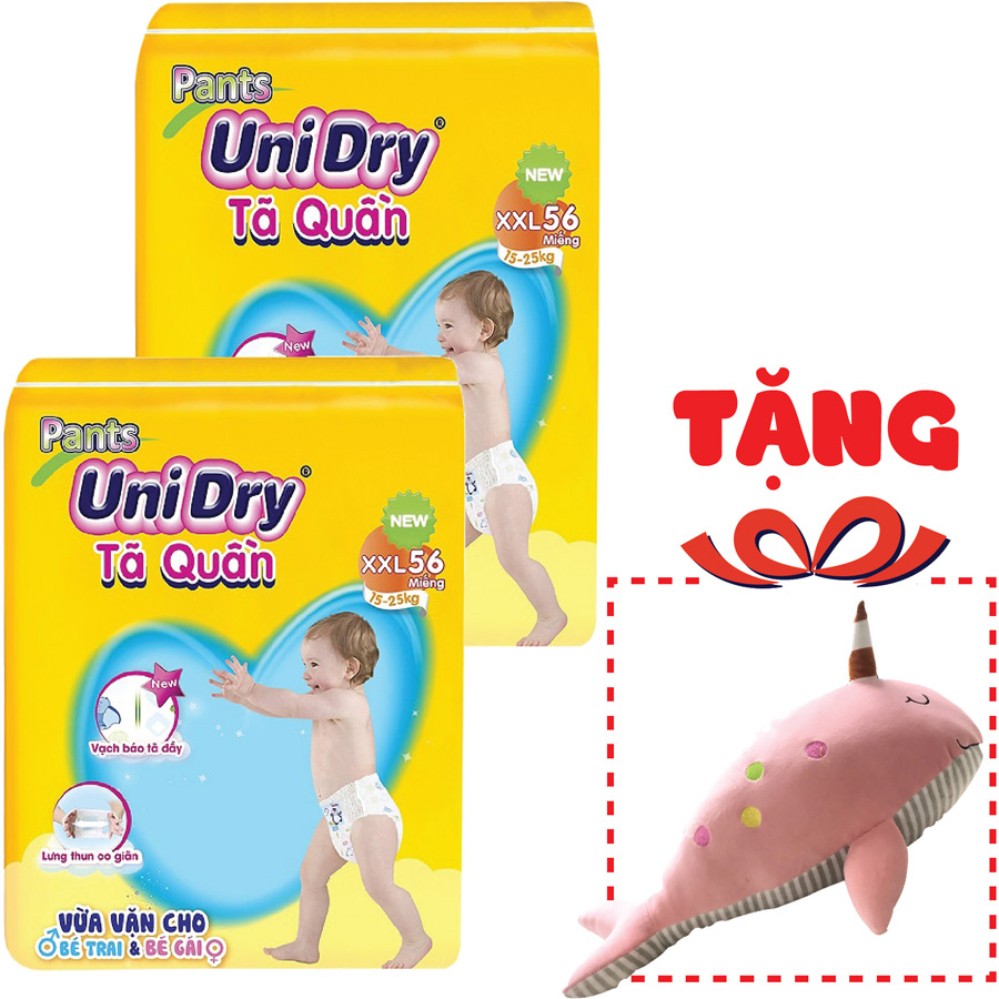 Combo 2 Tã Quần Unidry Ultra Jumbo XXL56 (56 Miếng) - Tặng 1 Thú Bông Cá Heo (màu giao ngẫu nhiên)