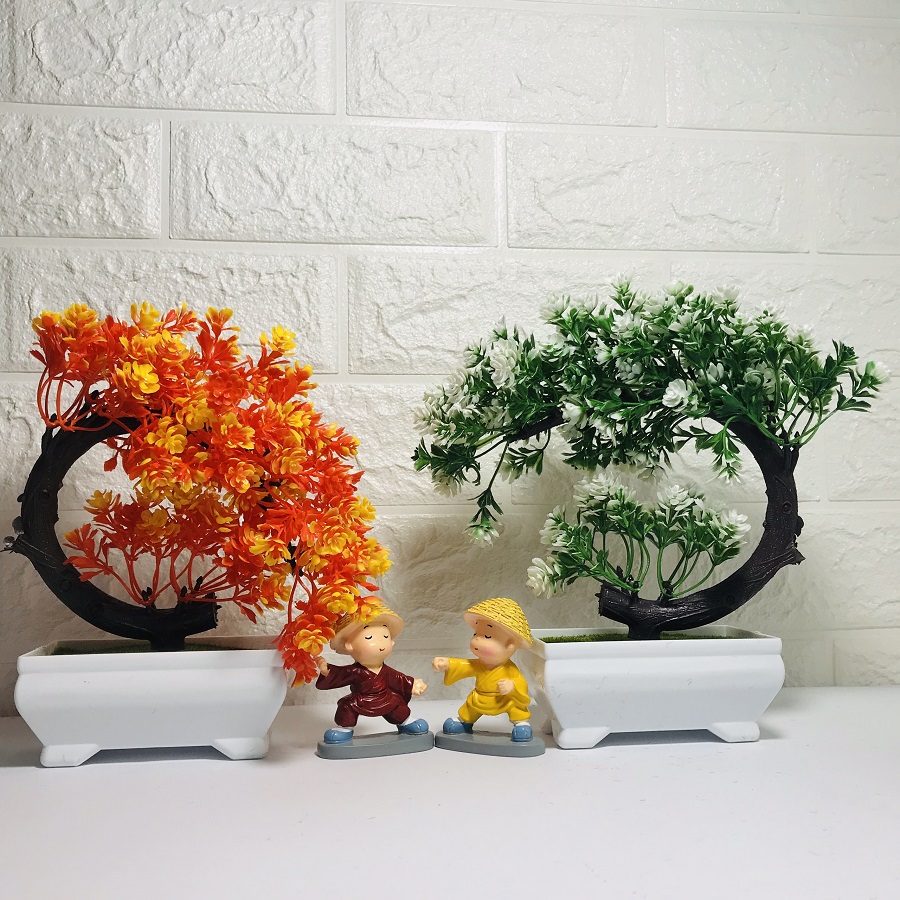 Combo 3 Chậu cây giả Bonsai Nhựa Để Bàn dáng nghiêng