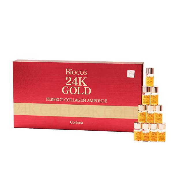 Set 24 chai Siêu tinh chất collagen và vàng 24k tái tạo da, ngăn ngừa lão hóa Biocos 24k Gold Perfect Collagen Ampoule 2.5ml x24