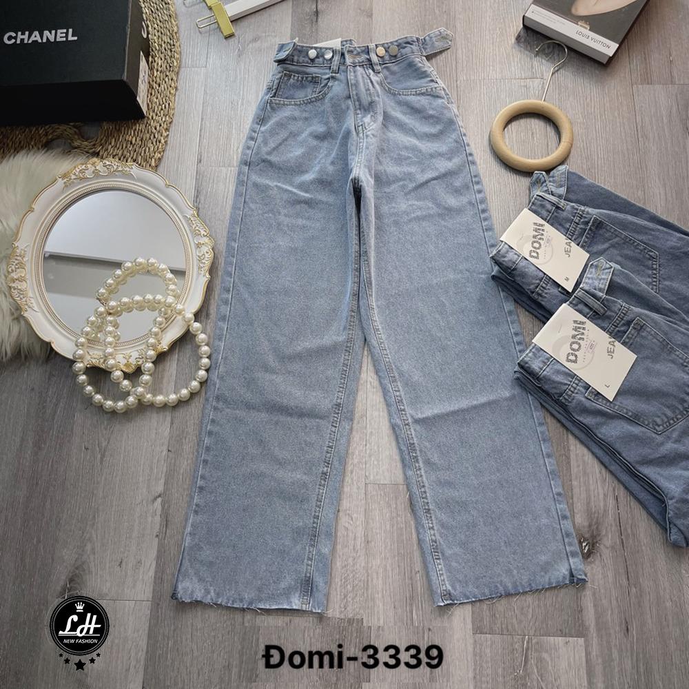 Quần suông ống rộng, quần baggy jean nữ Lê Huy Fashion màu xanh nhạt cạp điều chỉnh nút gài eo Ulzzang MS 3339