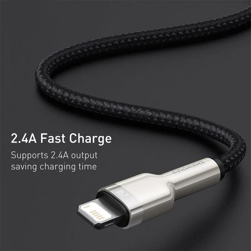 Cáp sạc nhanh, siêu bền Baseus Cafule Metal Series USB sang Lightning 2.4A LV904 - hàng chính hãng.