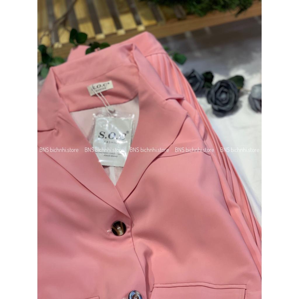 SET ÁO BLAZER & CHÂN VÁY DẬP LY - Notched Collar Belted Blazer & High Waist Pleated Skirt - BY BNS RÓPIN SET BNS001