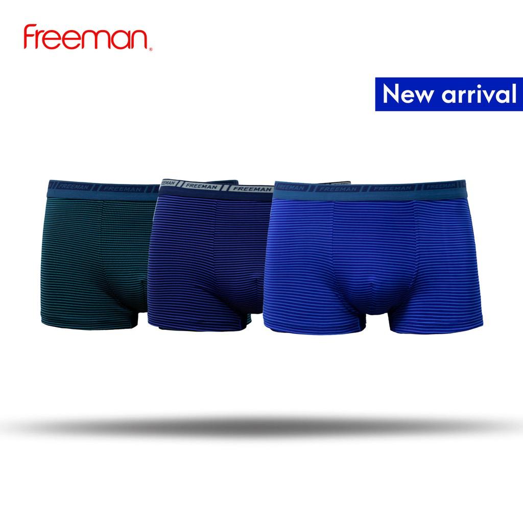 Combo 3 Quần lót nam boxer Freeman, chất liệu thun lạnh, thiết kế kẻ sọc trẻ trung BO772