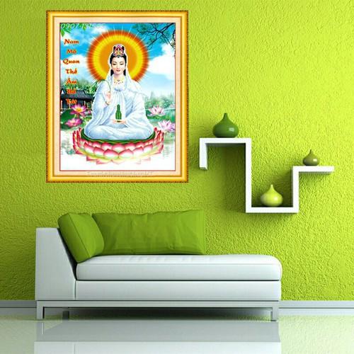Tranh thêu Quán Thế Âm Bồ Tát tọa sen LV3268 - kích thước: 46 * 59cm.
