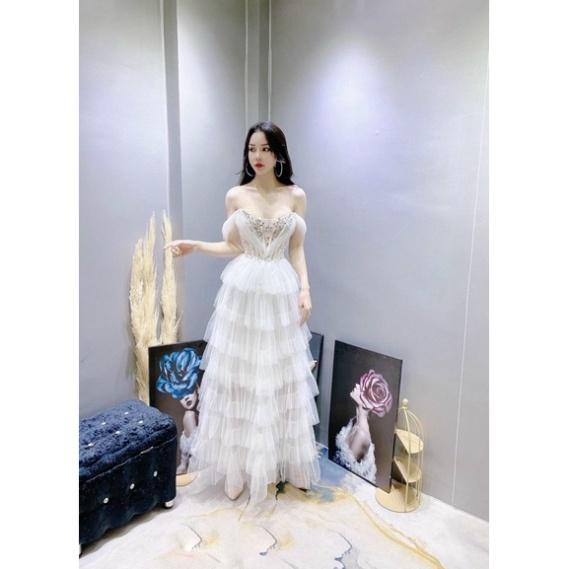 Đầm maxi ivy fashion xếp tầng trễ vai lưới kết đá pha lê - size S/M/L - MS237V đi biển dự tiệc dạo phố bigsize gợi cảm s