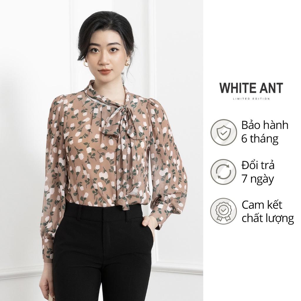 Áo Sơ Mi Nữ Công Sở Dài Tay WHITE ANT Dây Nơ Đính Kèm, Chất Liệu Voan Chiffon Mềm Thoáng 170300108.231
