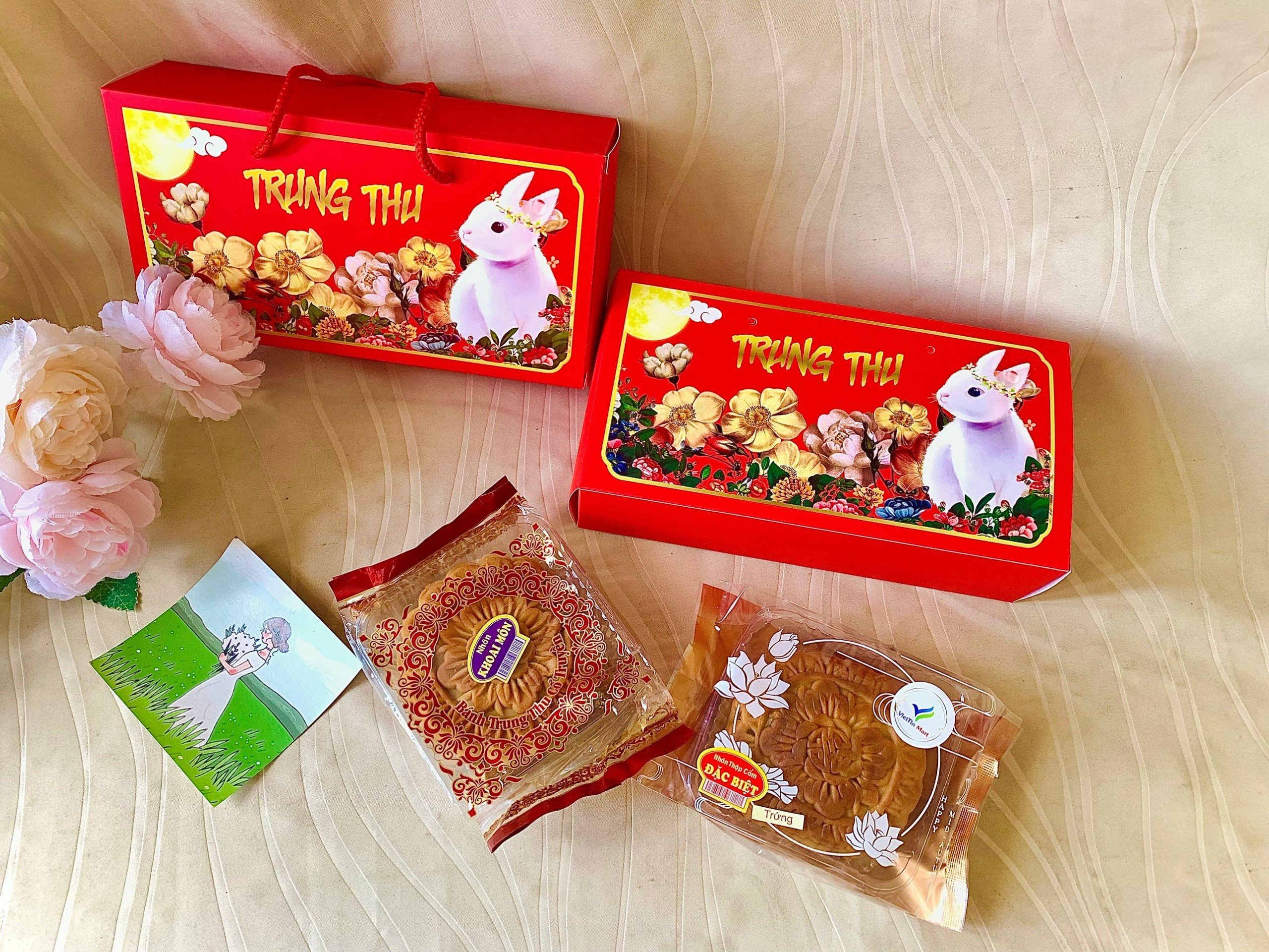 Combo hộp giấy (thỏ ngọc/bông sen) và 2 bánh ngẫu nhiên VIETTIN MART