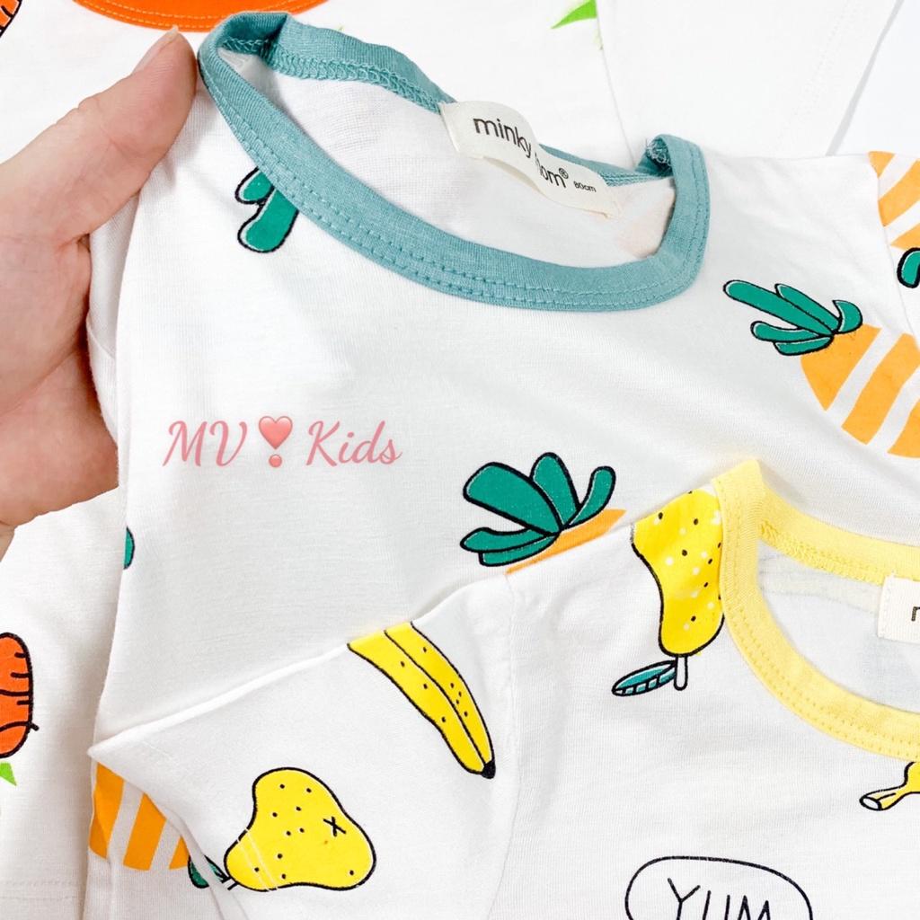 Bộ Cộc Tay Cho Bé Trai, Bé Gái Minky Mom Vải Thun Lạnh Hoa Quả Cổ Viền, Đồ Bộ Cho Bé Mặc Nhà size Đại
