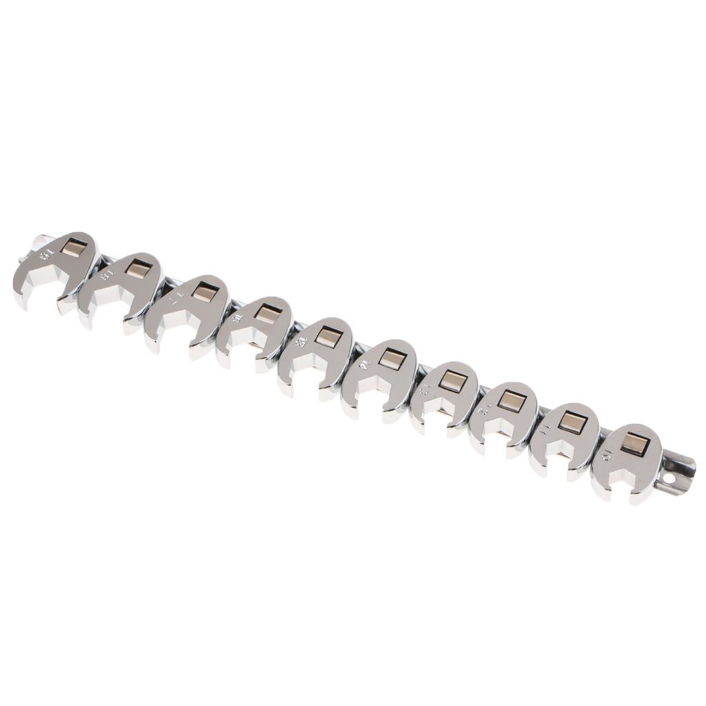 10 Pieces Drive 10-19mm Metric  Nut Crowfoot Hex Wrench Set Silver