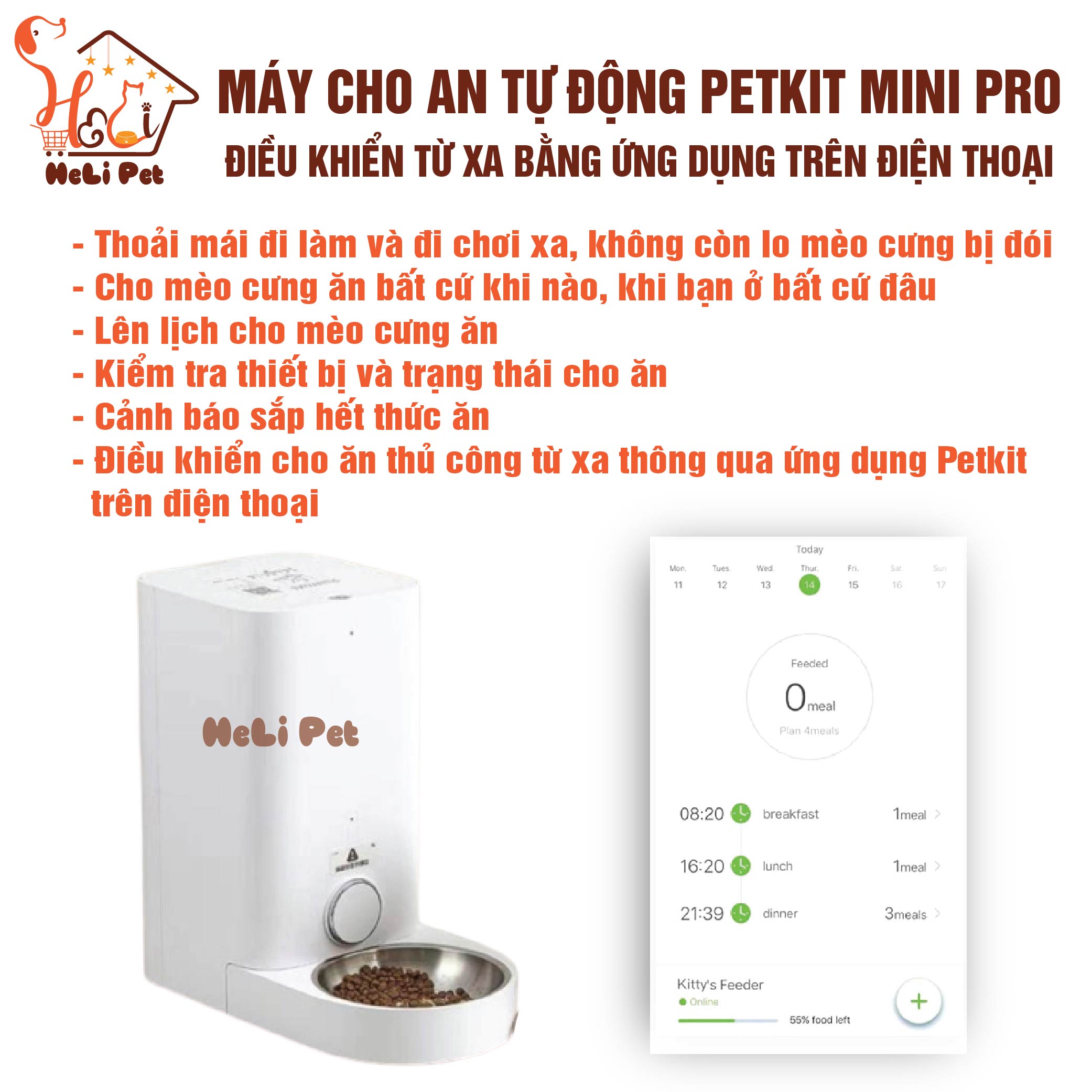 Máy Cho Mèo Ăn Tự Động, Máy Cho Chó Ăn Petkit Mini Pro, Petkit Fresh Element Mini Pro - HeLiPet