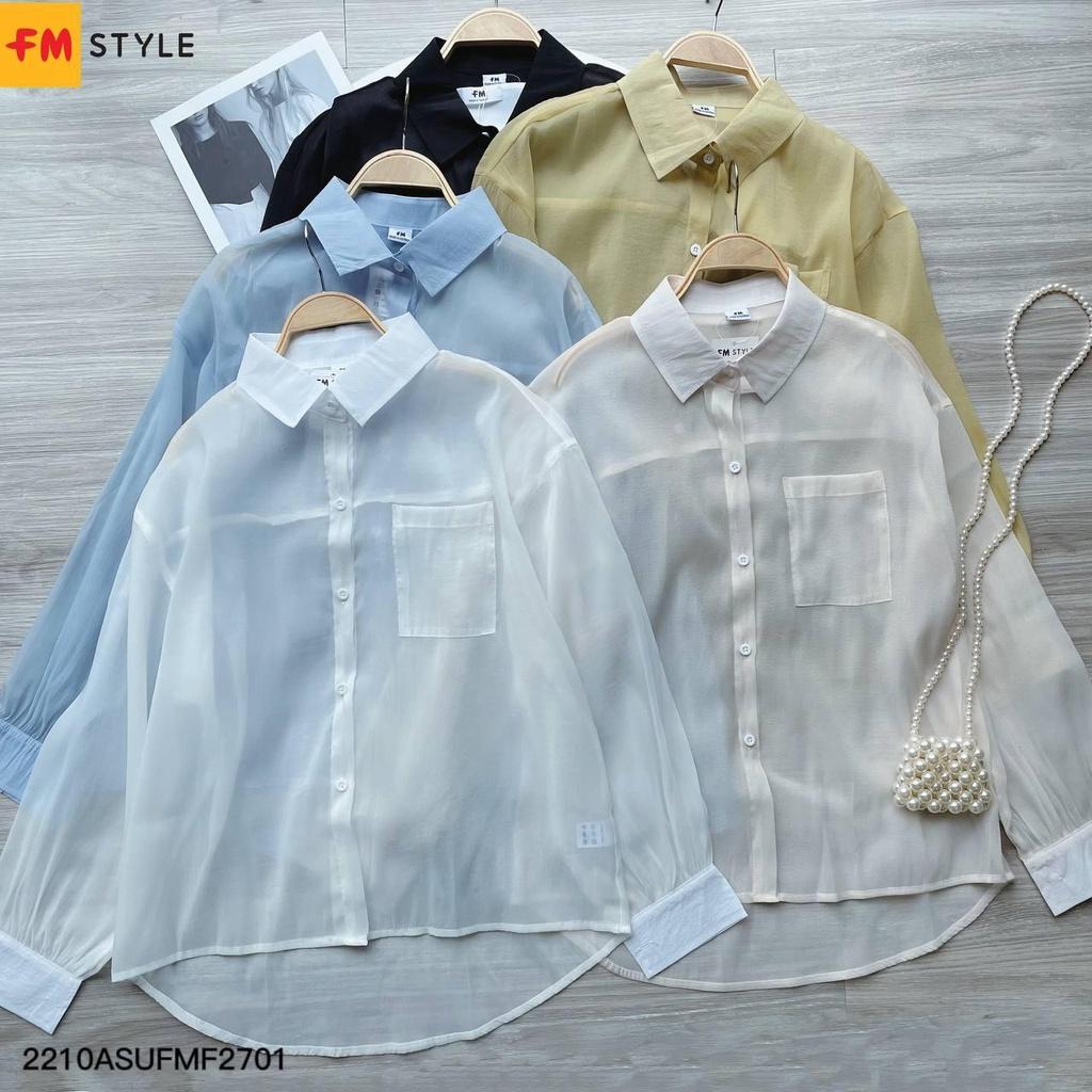 Áo sơ mi nữ FM Style chất voan mềm mại dày dặn tay dài phối túi thời trang Hàn Quốc 210270025