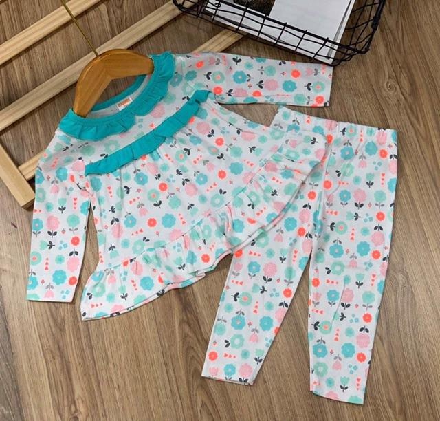 Bộ dài tay dáng babydoll thun cotton borip xuất 8-24kg đồ bộ bé gái thu đông