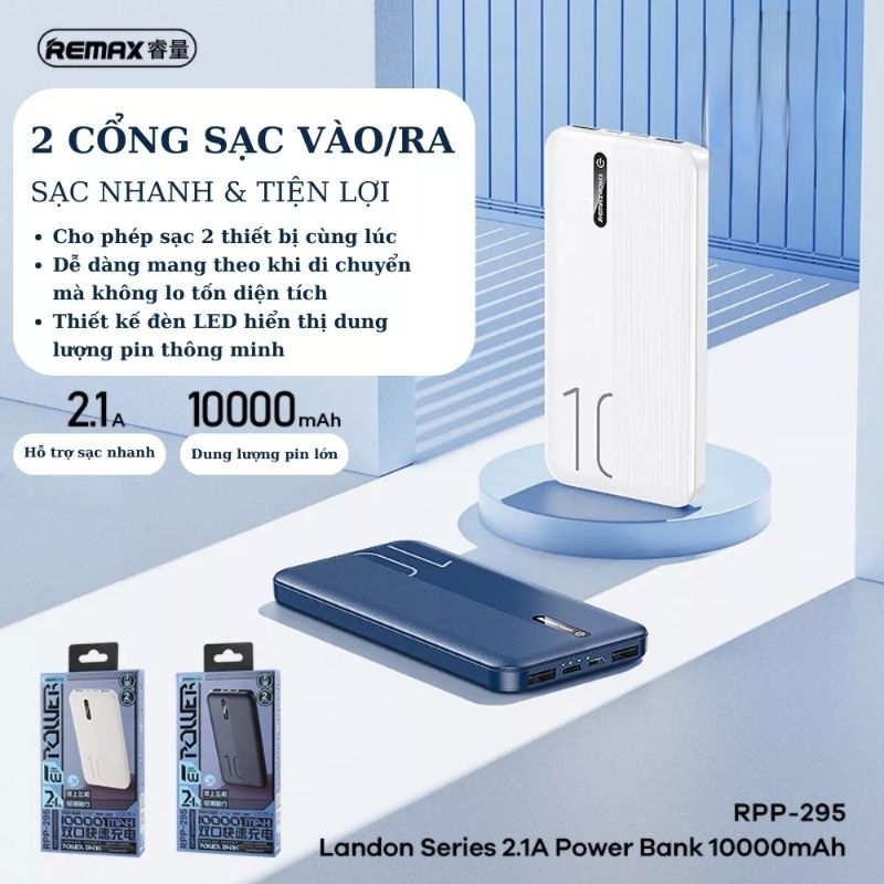 Pin sạc dự phòng 10000mAh Remax RPP-295 Hàng chính hãng