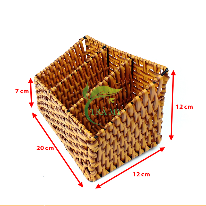 Khay mây xéo chia ô ngang 3 ngăn tiện lợi đa năng thẩm mỹ cao, khay đựng dụng cụ văn phòng phẩm