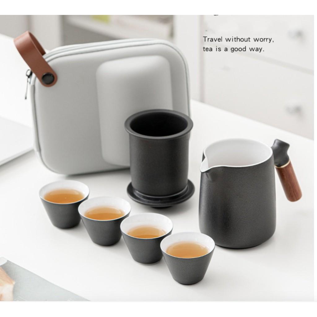Bộ uống trà đạo tách nước Quick-off Cup gốm sứ Nhật Bản (Black)