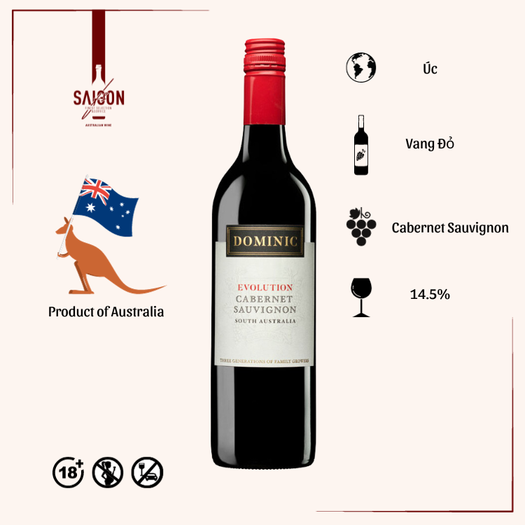 Rượu Vang Đỏ Dominic EVOLUTION Cabernet Sauvignon 750ml 14.5% Acl