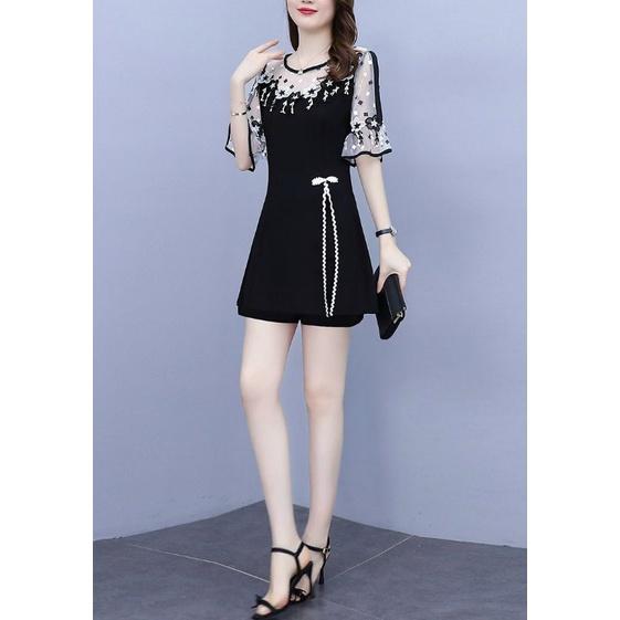 SÉT BỘ NGẮN REN LƯỚI HOA TRẮNG ĐEN