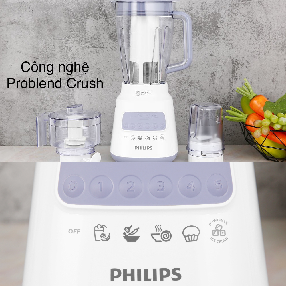 Máy xay sinh tố đa năng Philips HR2223/00 công suất 700W, 3 cối - Hàng chính hãng