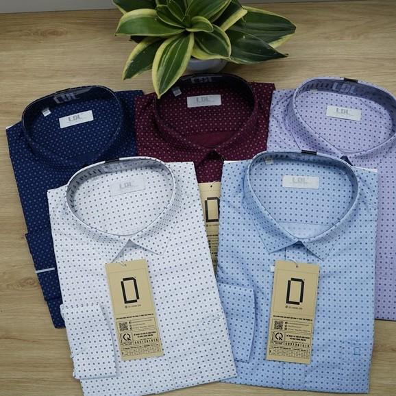 Áo Sơ Mi LDL-SM105, Sơ Mi Nam Dài Tay Chấm Bi Xanh Than Có Túi Ngực - Hàng Việt Nam Xuất Khẩu