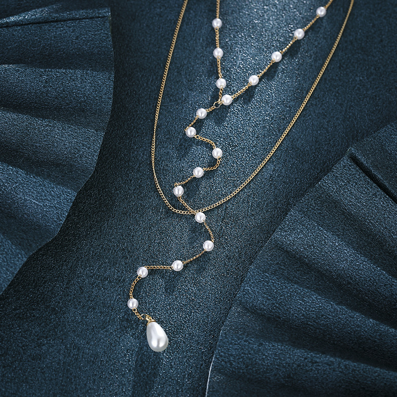 Dây chuyền vòng cổ 2 lớp mix hạt châu thả tua rua sang chảnh