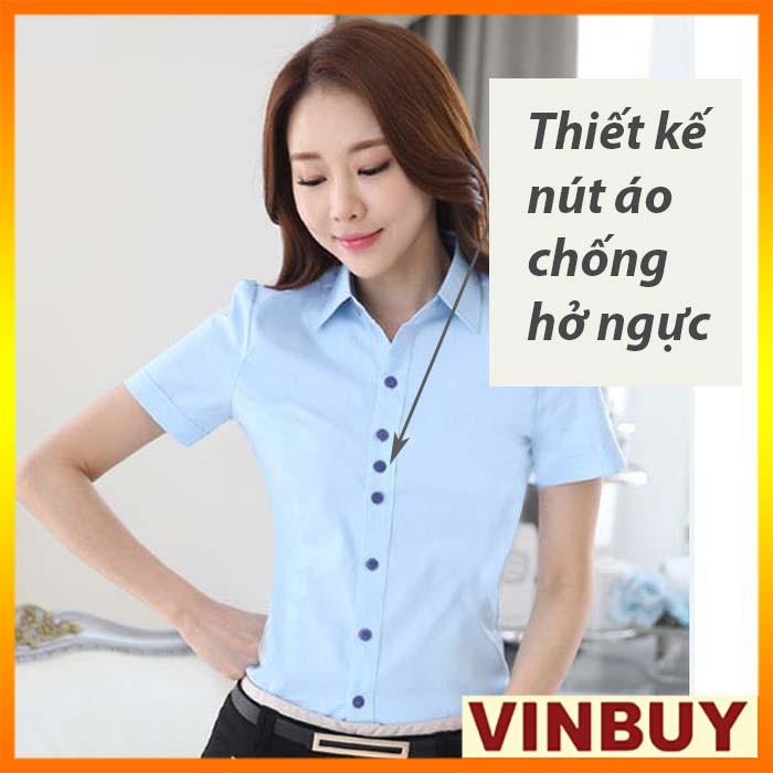 Sơ mi tay ngắn nữ LULY VINBUY , áo có 3 nút chống hở ngực khi mặc áo sơ mi, bao hàng đẹp chuẩn form