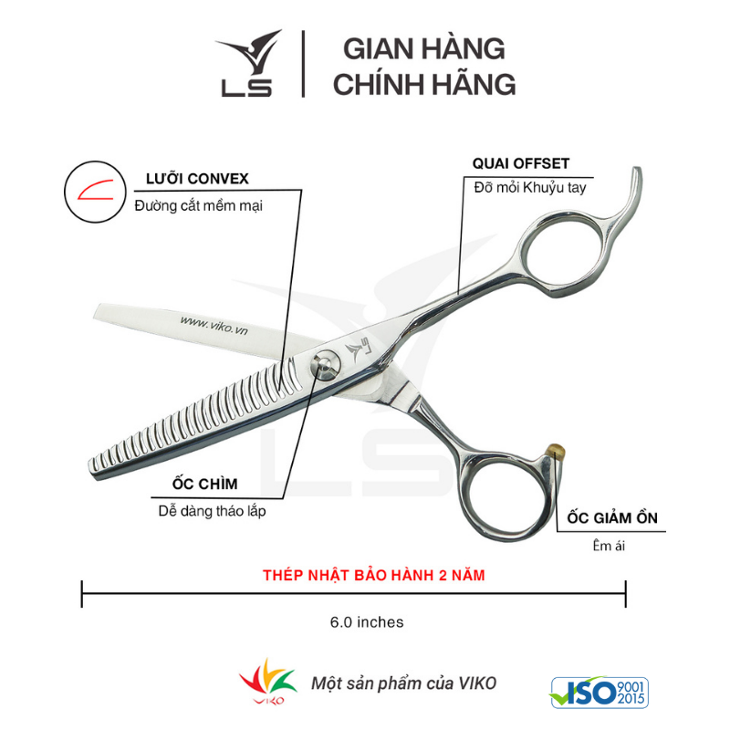 Kéo tỉa mỏng tóc mái LS răng đơn thẳng đỡ ngón cố định T2326