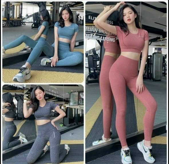 Bộ Quần Áo Thể Thao Nữ Tập Gym, Yoga Gồm , Áo Croptop , Quần Cạp Cao Gel Bụng