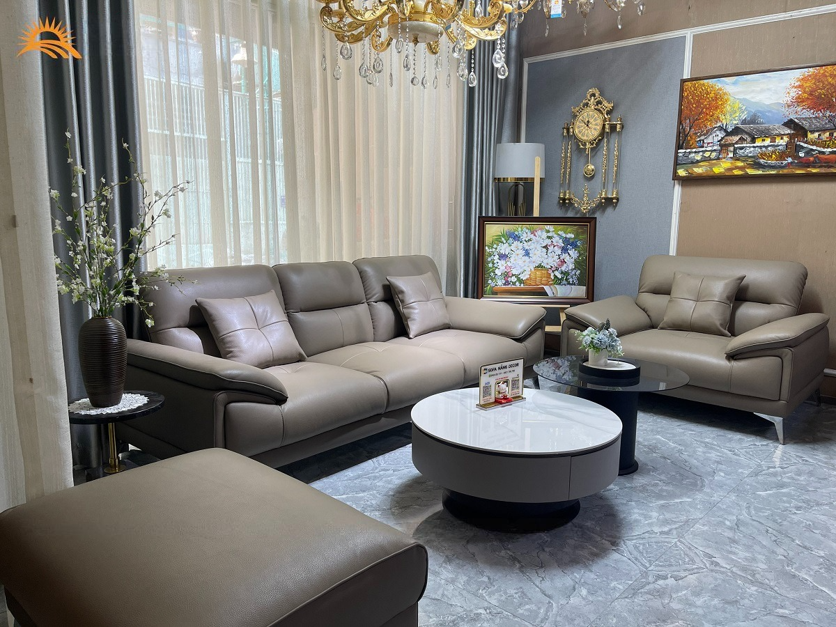Combo ghế sofa băng da bò Italy Juno sofa màu xám cafe – SBFCT05 2m2 hàng cao cấp chuẩn da bò nhập khẩu Ý