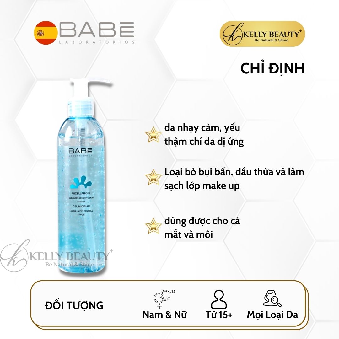 Gel Tẩy Trang Rửa Mặt BABE Micellar Gel - Làm Sạch Dịu Nhẹ, Dưỡng Ẩm Giúp Da Mềm Mại, Mịn Màng | Kelly Beauty