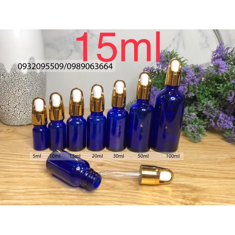 10 chai lọ 15ml xanh dương đựng serum mỹ phẩm tinh dầu