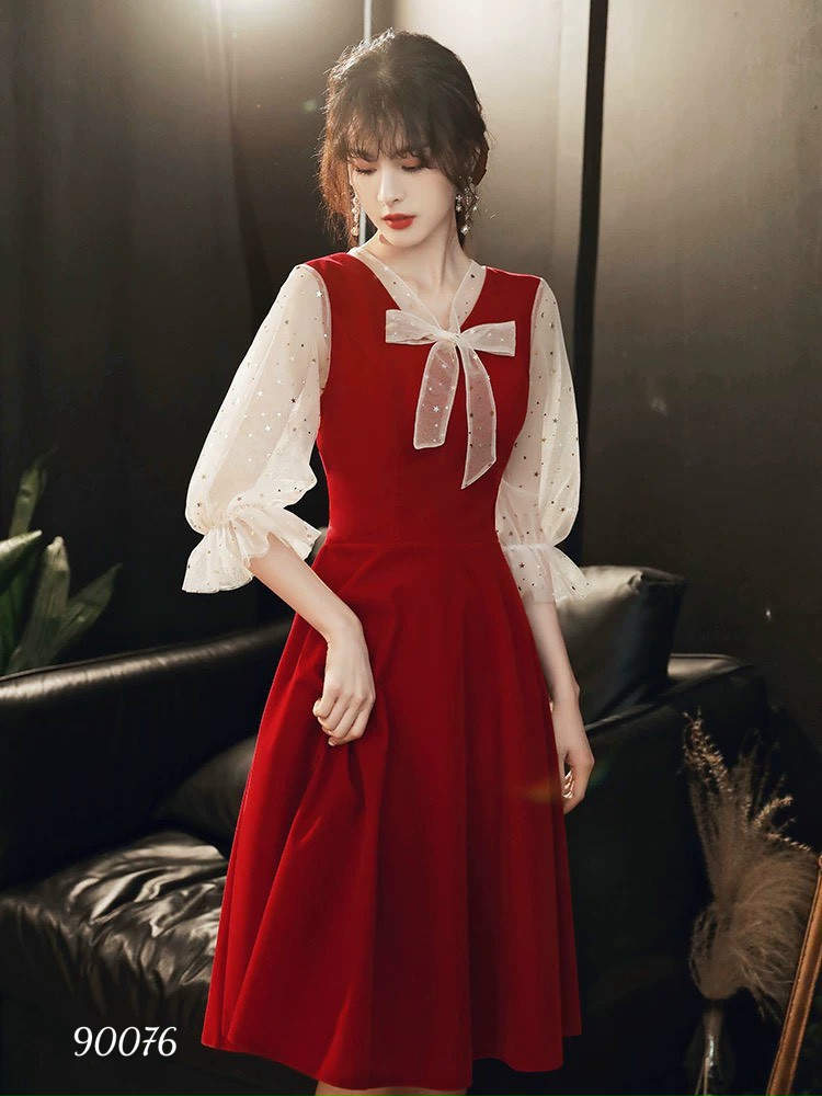 Đầm váy nữ dự tiệc đám cưới trẻ trung dịp noel lễ tết sắc đỏ rực rỡ