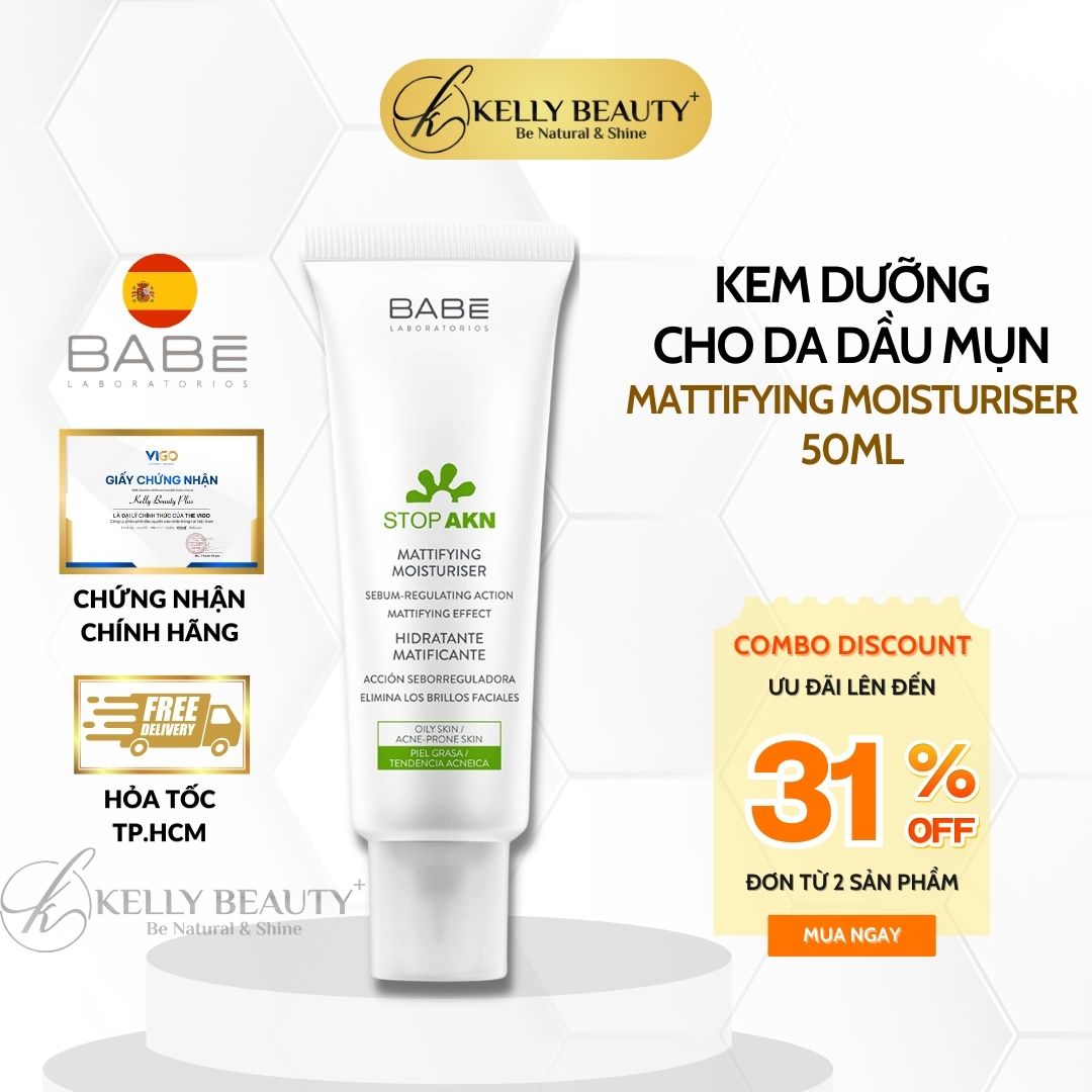 Kem Dưỡng Kiềm Dầu Ngừa Mụn BABE Stop AKN Mattifying Moisturiser - Kelly Beauty