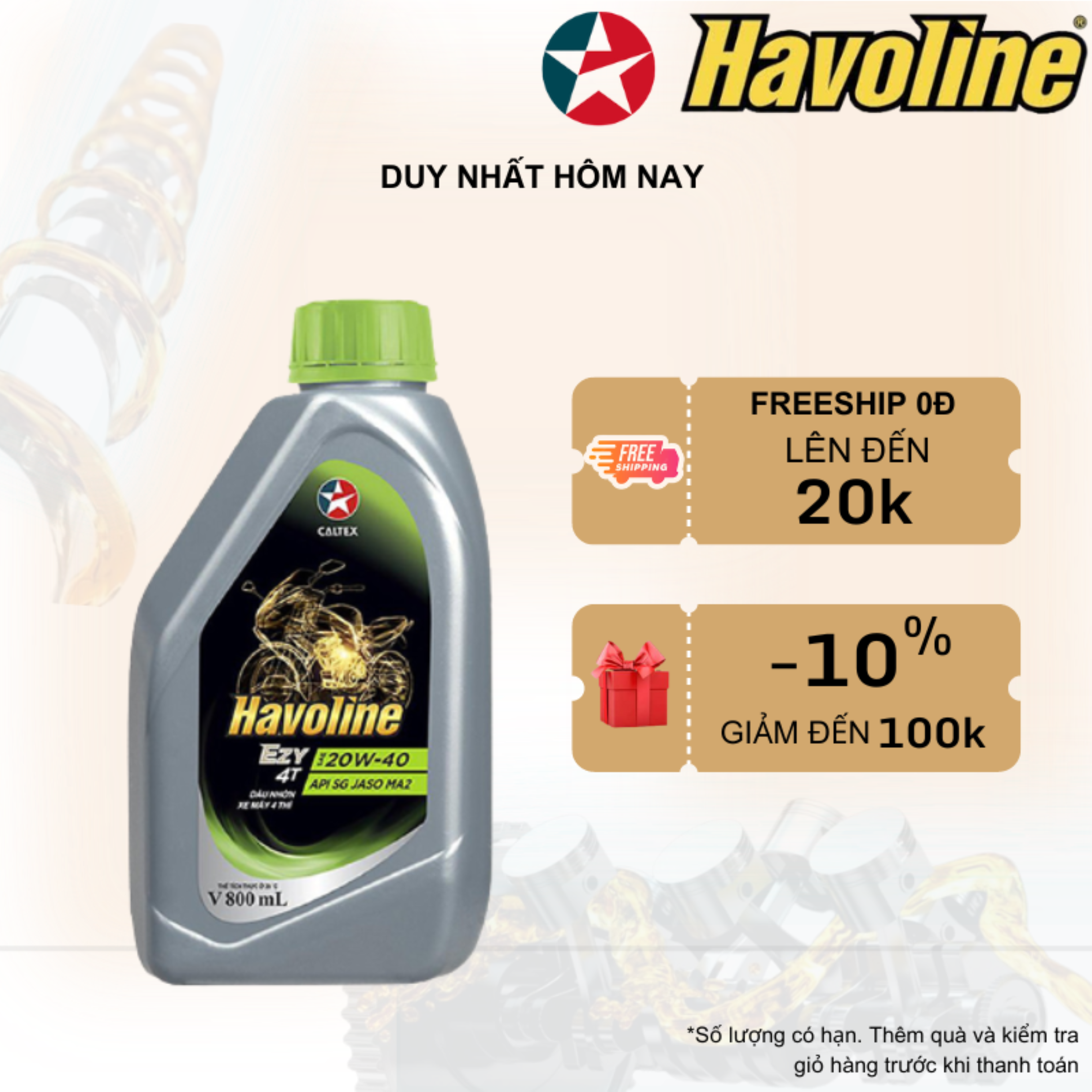 Nhớt xe máy, nhớt xe số  CALTEX HAVOLINE EZY 20W40 800ml