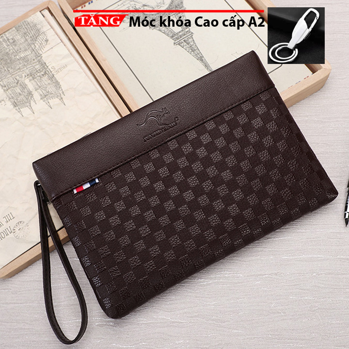 Ví cầm tay nam da cao cấp dạng hộp bảng lớn caro Màu Trơn SFD65 Tặng móc khóa nam A2