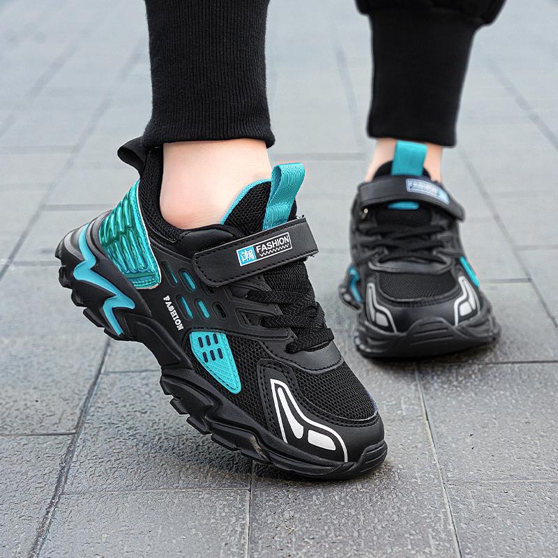 Giày thể thao ngoài trời thời trang mùa hè trẻ em trai chạy giày đi bộ giày nhẹ nhàng. Color: Black yellow-mesh Shoe Size: 33
