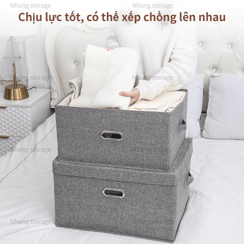 Hộp Vải Đựng Quần áo Chăn Màn Sách Vở Tài Liệu Văn Phòng Thùng Vải Gấp Gọn Có Nắp Đậy Quai Xách và Khuy inox Cao Cấp