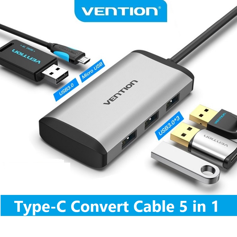 Cáp chuyển USB Type C to 4*USB 3.0 + PD Micro USB Vention TGCHB - Hàng chính hãng